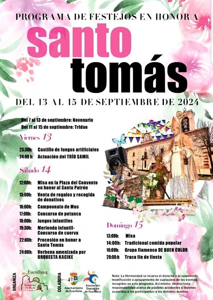 Fiestas patronales en honor a Santo Tomás de Villanueva 2024 Fuenllana
